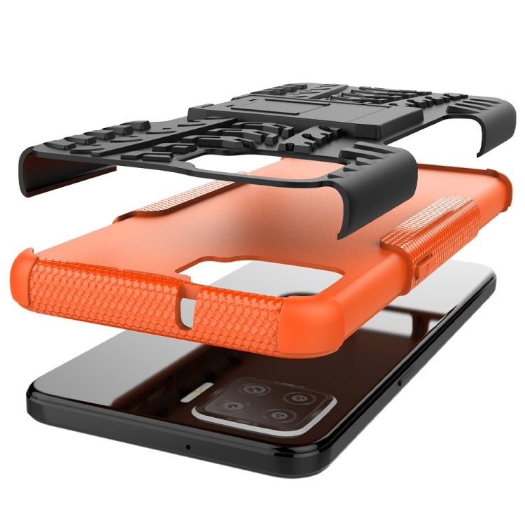For OPPO F17 Tire Texture Shockproof TPU+PC Protective Case with Holder