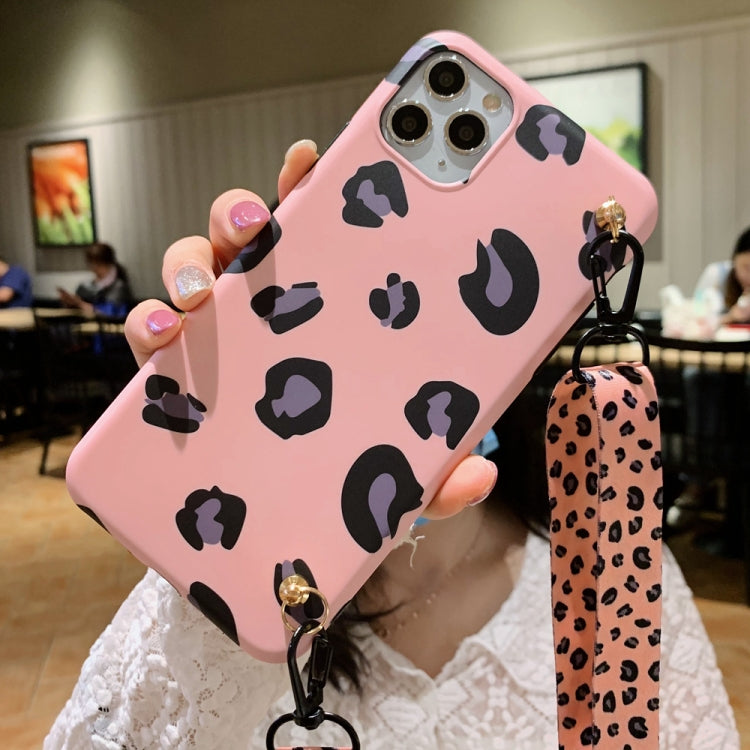 For iPhone 12 mini Leopard Crossbody Shockproof TPU Case with Lanyard