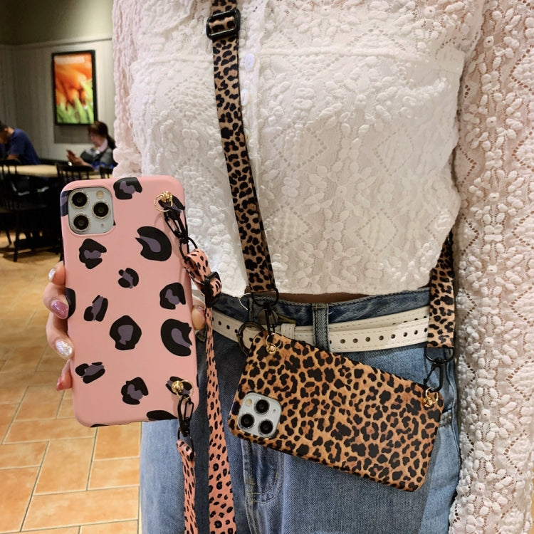 For iPhone 12 mini Leopard Crossbody Shockproof TPU Case with Lanyard