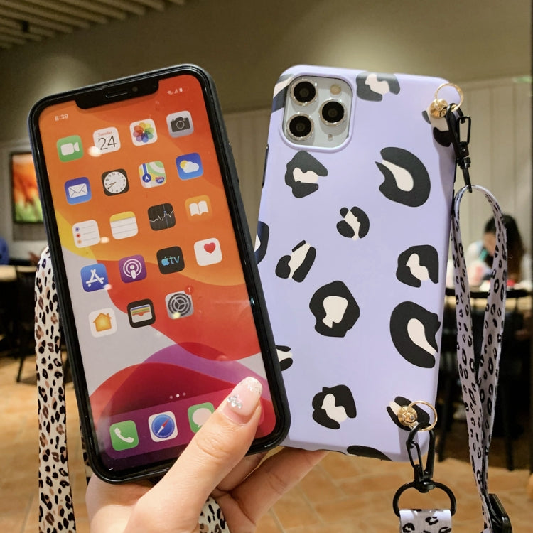For iPhone 12 mini Leopard Crossbody Shockproof TPU Case with Lanyard