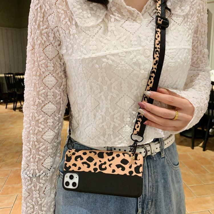 For iPhone 12 mini Leopard Crossbody Shockproof TPU Case with Lanyard