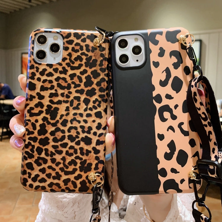 For iPhone 12 mini Leopard Crossbody Shockproof TPU Case with Lanyard