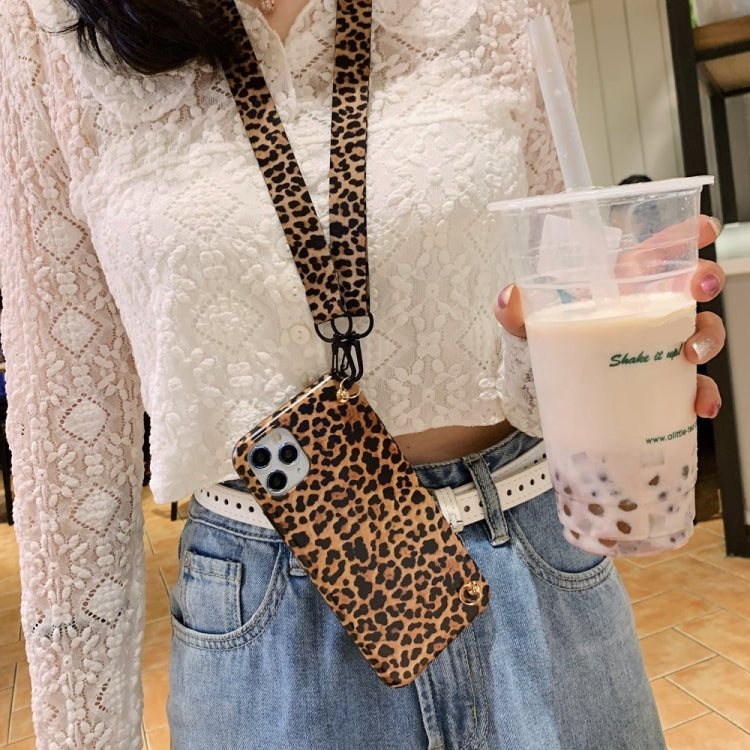 For iPhone 12 mini Leopard Crossbody Shockproof TPU Case with Lanyard