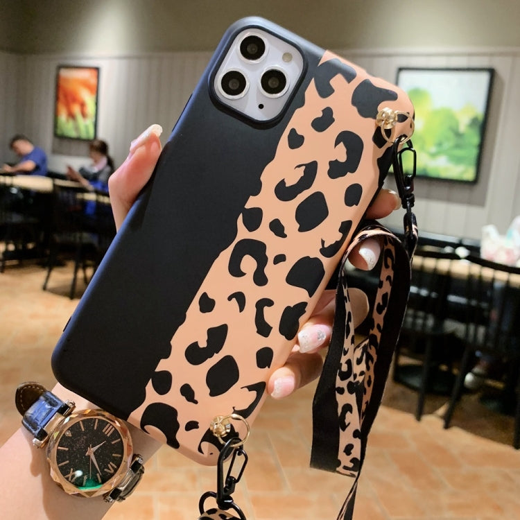 For iPhone 12 Pro Max Leopard Crossbody Shockproof TPU Case with Lanyard