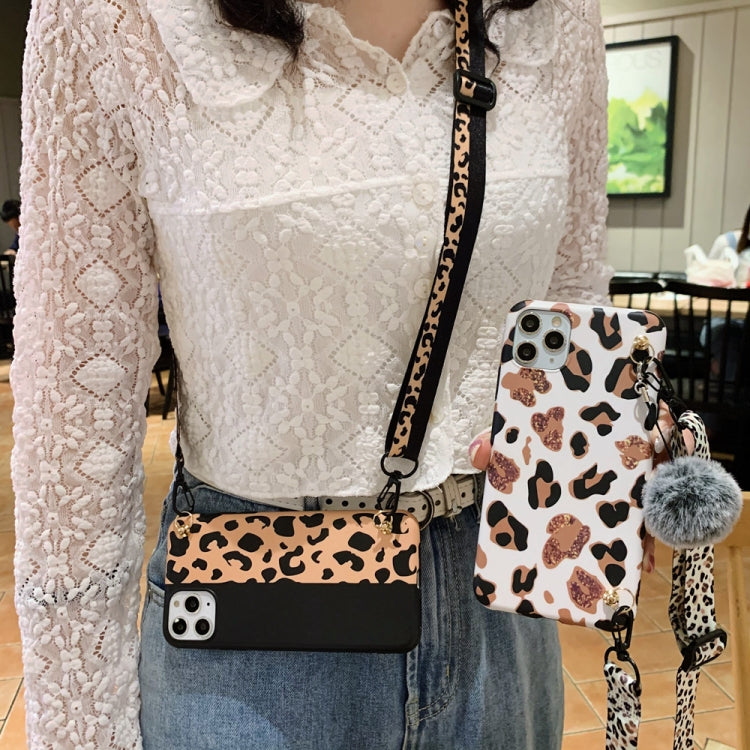 For iPhone 12 Pro Max Leopard Crossbody Shockproof TPU Case with Lanyard
