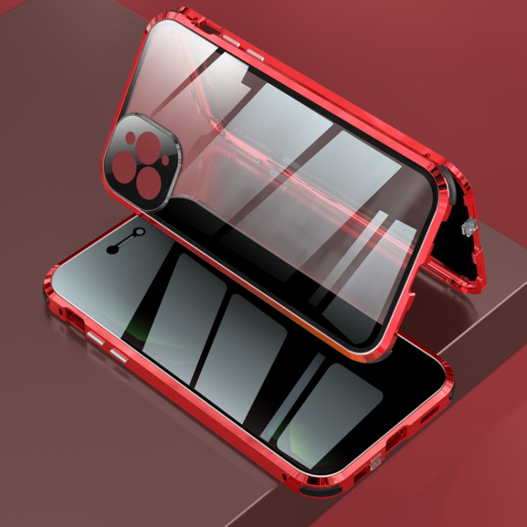 For iPhone 11 Pro Four-corner Shockproof Anti-peeping Magnetic Metal Frame Double-sided Tempered Glass Case