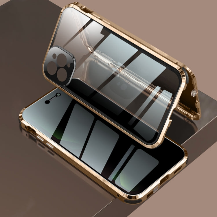 For iPhone 11 Pro Four-corner Shockproof Anti-peeping Magnetic Metal Frame Double-sided Tempered Glass Case