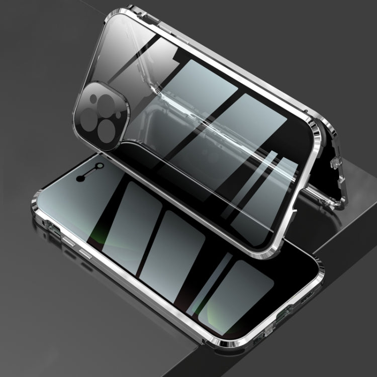 For iPhone 11 Pro Four-corner Shockproof Anti-peeping Magnetic Metal Frame Double-sided Tempered Glass Case