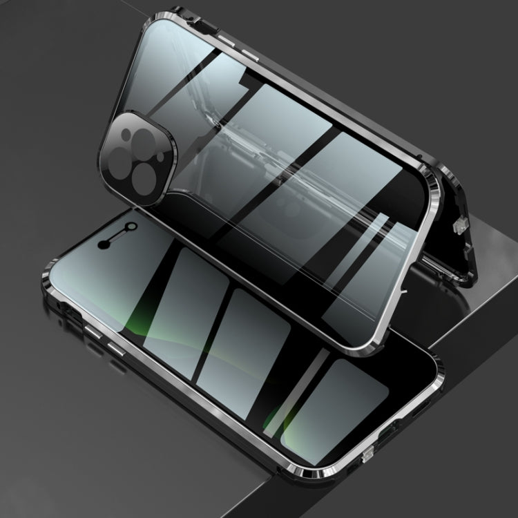 For iPhone 11 Pro Four-corner Shockproof Anti-peeping Magnetic Metal Frame Double-sided Tempered Glass Case