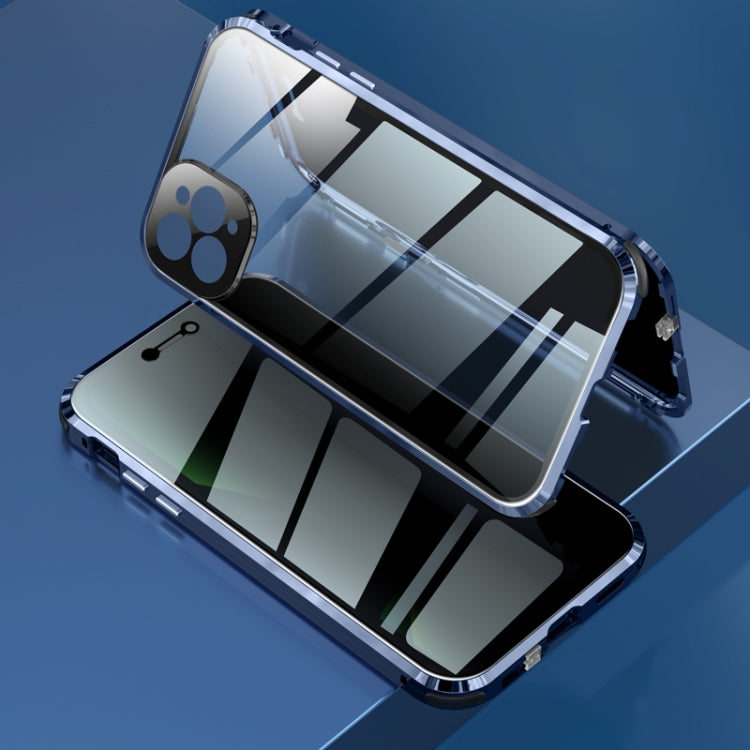 For iPhone 11 Pro Four-corner Shockproof Anti-peeping Magnetic Metal Frame Double-sided Tempered Glass Case