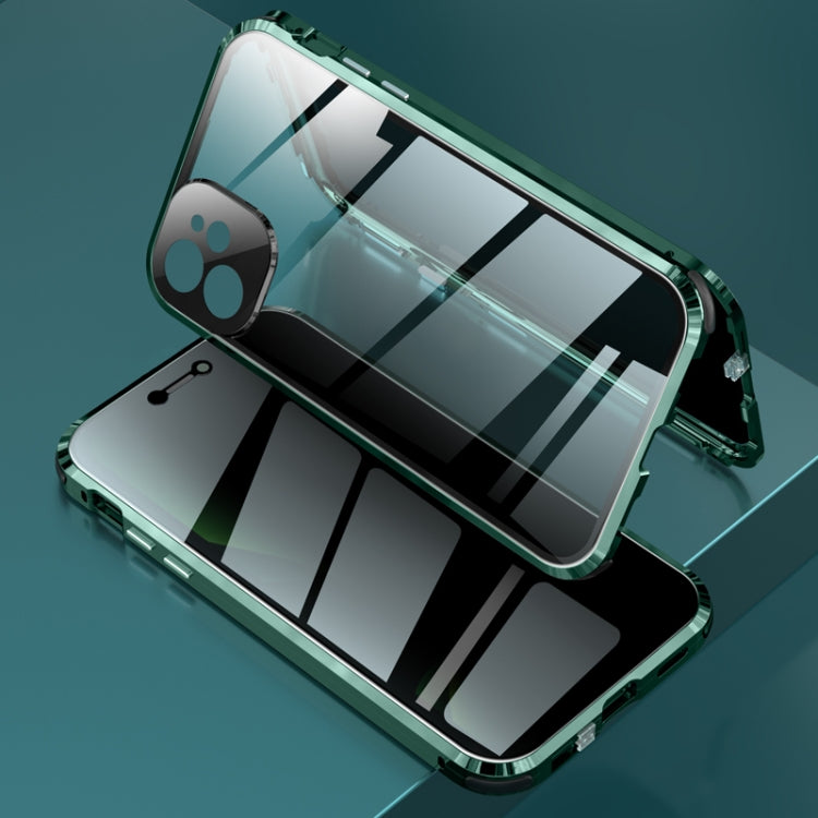 For iPhone 11 Four-corner Shockproof Anti-peeping Magnetic Metal Frame Double-sided Tempered Glass Case