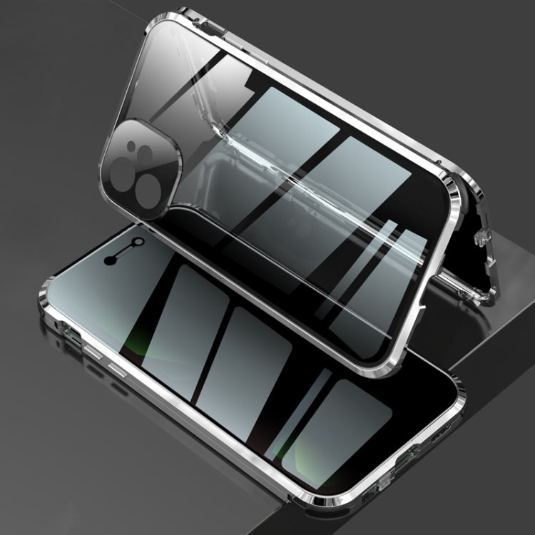 For iPhone 11 Four-corner Shockproof Anti-peeping Magnetic Metal Frame Double-sided Tempered Glass Case