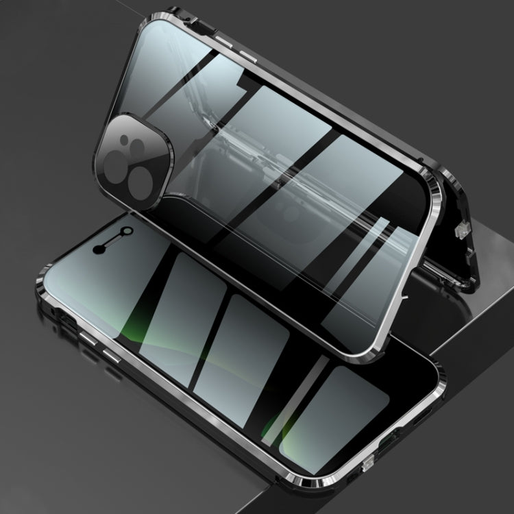 For iPhone 11 Four-corner Shockproof Anti-peeping Magnetic Metal Frame Double-sided Tempered Glass Case