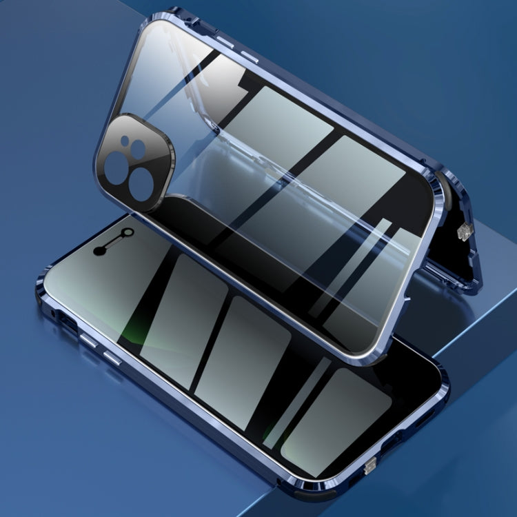 For iPhone 11 Four-corner Shockproof Anti-peeping Magnetic Metal Frame Double-sided Tempered Glass Case