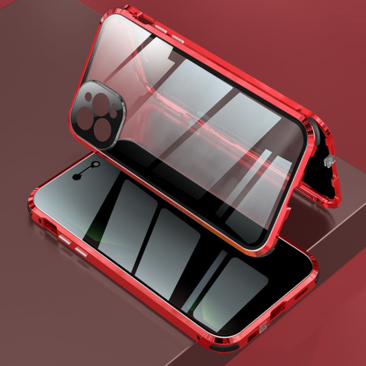 For iPhone 12 Pro Max Four-corner Shockproof Anti-peeping Magnetic Metal Frame Double-sided Tempered Glass Case