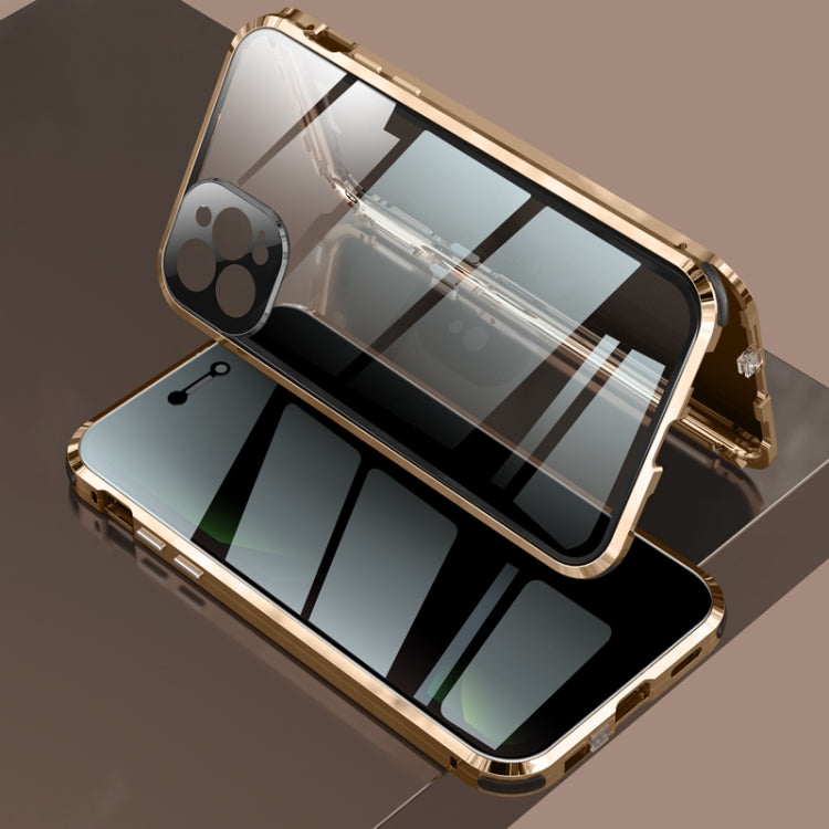 For iPhone 12 Pro Max Four-corner Shockproof Anti-peeping Magnetic Metal Frame Double-sided Tempered Glass Case