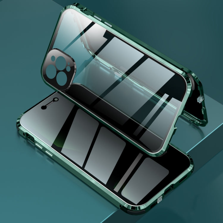 For iPhone 12 Pro Max Four-corner Shockproof Anti-peeping Magnetic Metal Frame Double-sided Tempered Glass Case