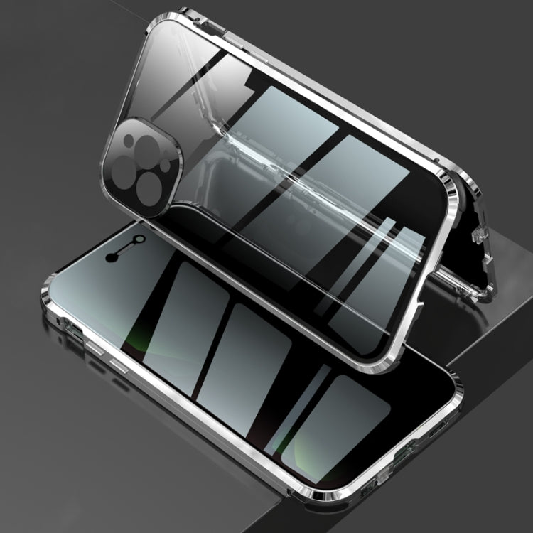 For iPhone 12 Pro Max Four-corner Shockproof Anti-peeping Magnetic Metal Frame Double-sided Tempered Glass Case