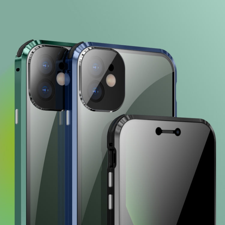 For iPhone 12 Pro Max Four-corner Shockproof Anti-peeping Magnetic Metal Frame Double-sided Tempered Glass Case