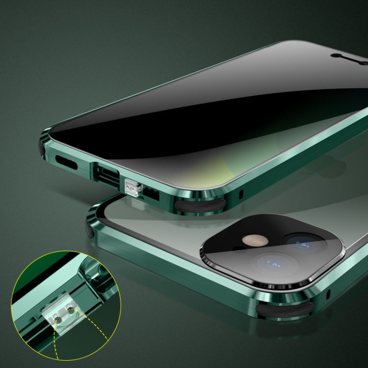 For iPhone 12 Pro Max Four-corner Shockproof Anti-peeping Magnetic Metal Frame Double-sided Tempered Glass Case