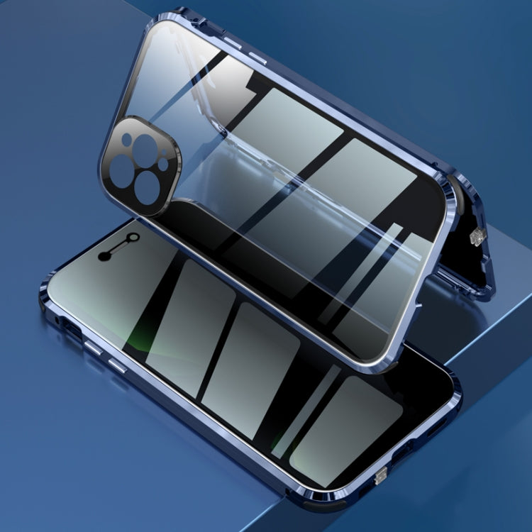 For iPhone 12 Pro Max Four-corner Shockproof Anti-peeping Magnetic Metal Frame Double-sided Tempered Glass Case