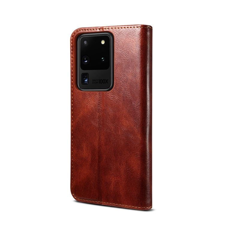 For Samsung Galaxy S20 UItra Simple Wax Crazy Horse Texture Horizontal Flip Leather Case with Card Slots & Wallet