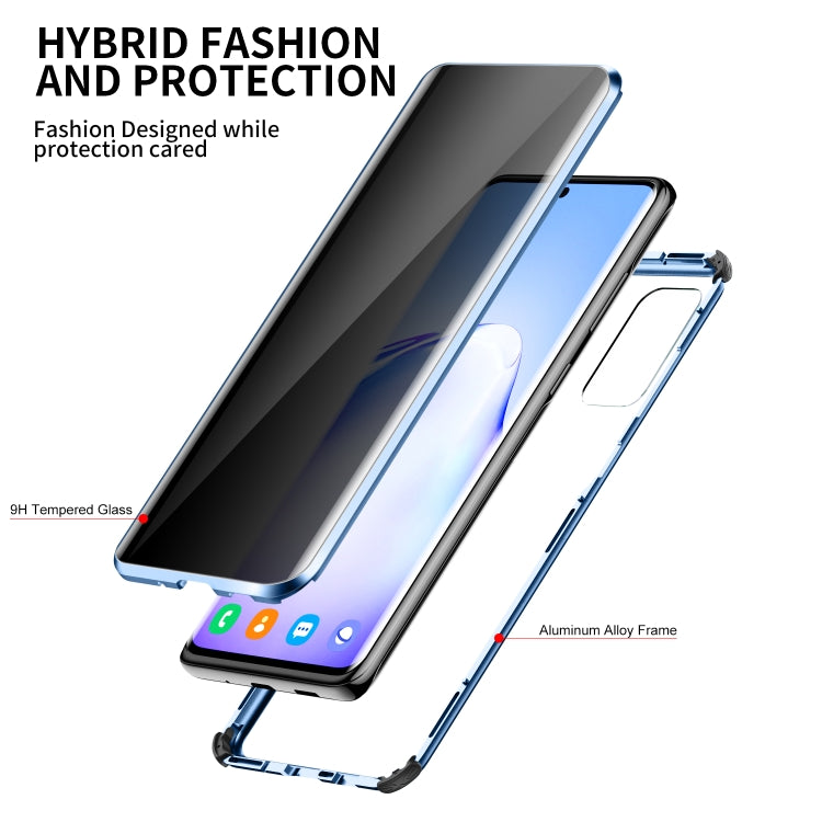 For Samsung Galaxy S20 Four-corner Shockproof Anti-peeping Magnetic Metal Frame Double-sided Tempered Glass Case