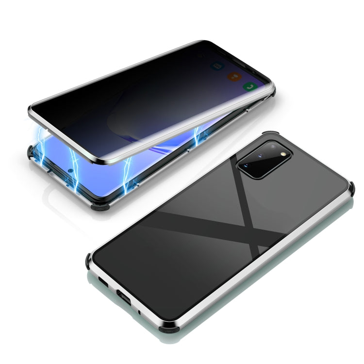 For Samsung Galaxy S20 Four-corner Shockproof Anti-peeping Magnetic Metal Frame Double-sided Tempered Glass Case