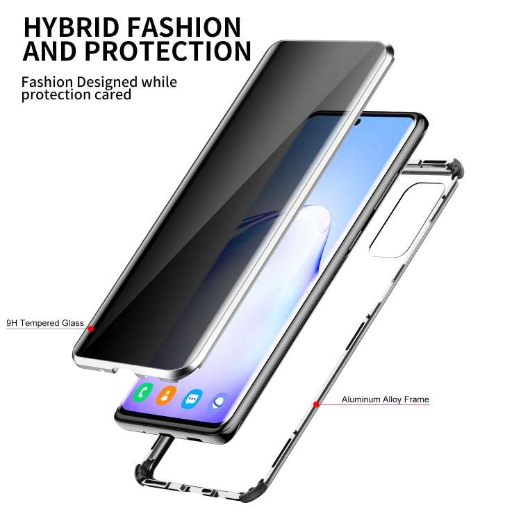 For Samsung Galaxy S20 Ultra Four-corner Shockproof Anti-peeping Magnetic Metal Frame Double-sided Tempered Glass Case