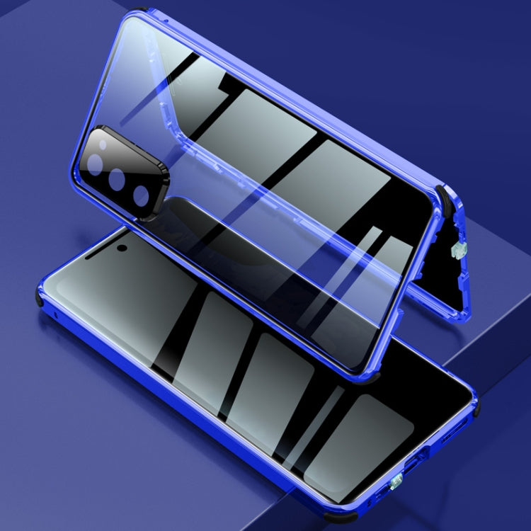 For Samsung Galaxy S20 FE 5G Four-corner Shockproof Anti-peeping Magnetic Metal Frame Double-sided Tempered Glass Case