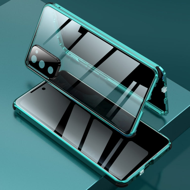 For Samsung Galaxy S20 FE 5G Four-corner Shockproof Anti-peeping Magnetic Metal Frame Double-sided Tempered Glass Case