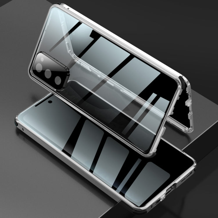 For Samsung Galaxy S20 FE 5G Four-corner Shockproof Anti-peeping Magnetic Metal Frame Double-sided Tempered Glass Case