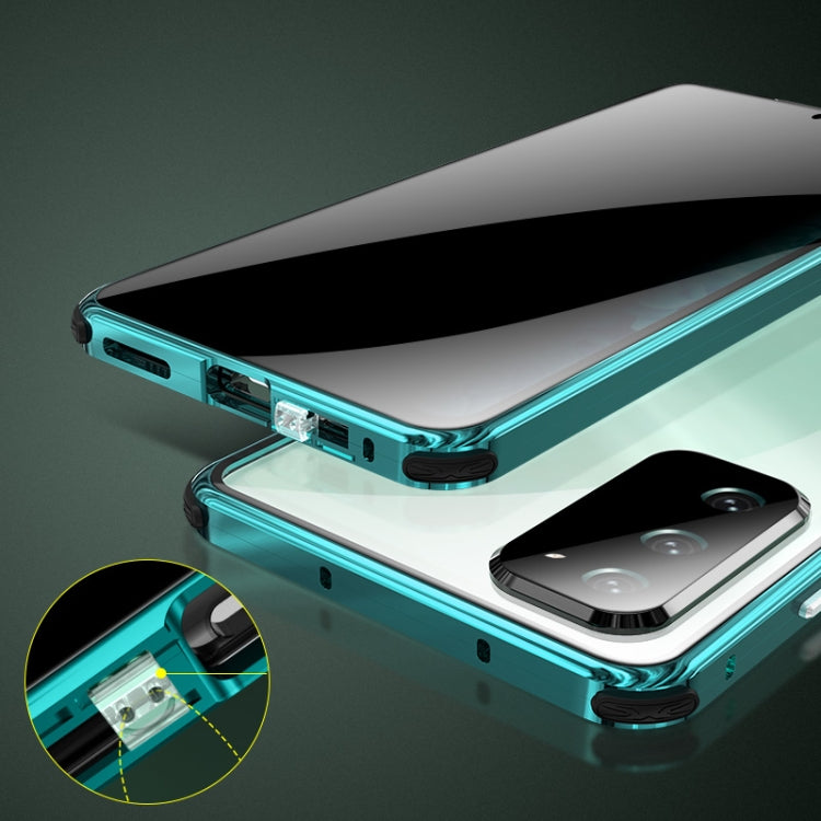 For Samsung Galaxy Note20 Four-corner Shockproof Anti-peeping Magnetic Metal Frame Double-sided Tempered Glass Case