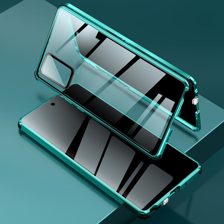 For Samsung Galaxy Note20 Four-corner Shockproof Anti-peeping Magnetic Metal Frame Double-sided Tempered Glass Case