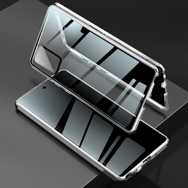 For Samsung Galaxy Note20 Four-corner Shockproof Anti-peeping Magnetic Metal Frame Double-sided Tempered Glass Case