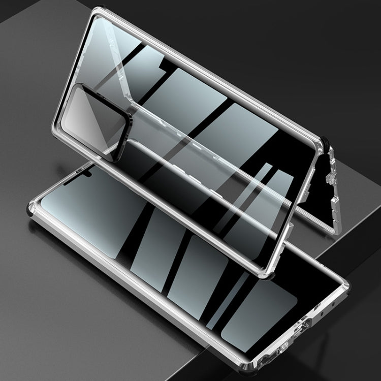 For Samsung Galaxy Note20 Ultra Four-corner Shockproof Anti-peeping Magnetic Metal Frame Double-sided Tempered Glass Case