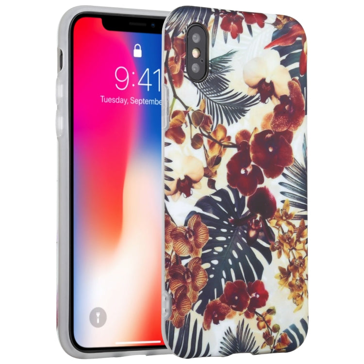 For iPhone X / XS Flowers Pattern IMD Shockproof TPU Protective Case
