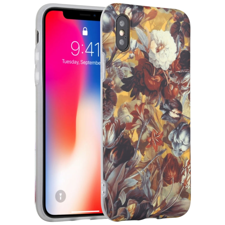 For iPhone X / XS Flowers Pattern IMD Shockproof TPU Protective Case