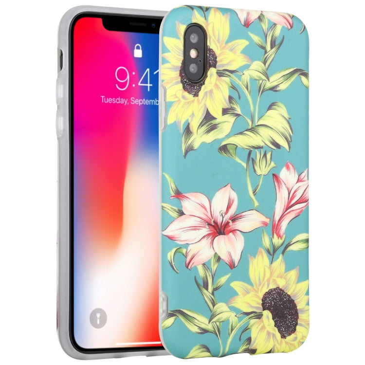 For iPhone X / XS Flowers Pattern IMD Shockproof TPU Protective Case