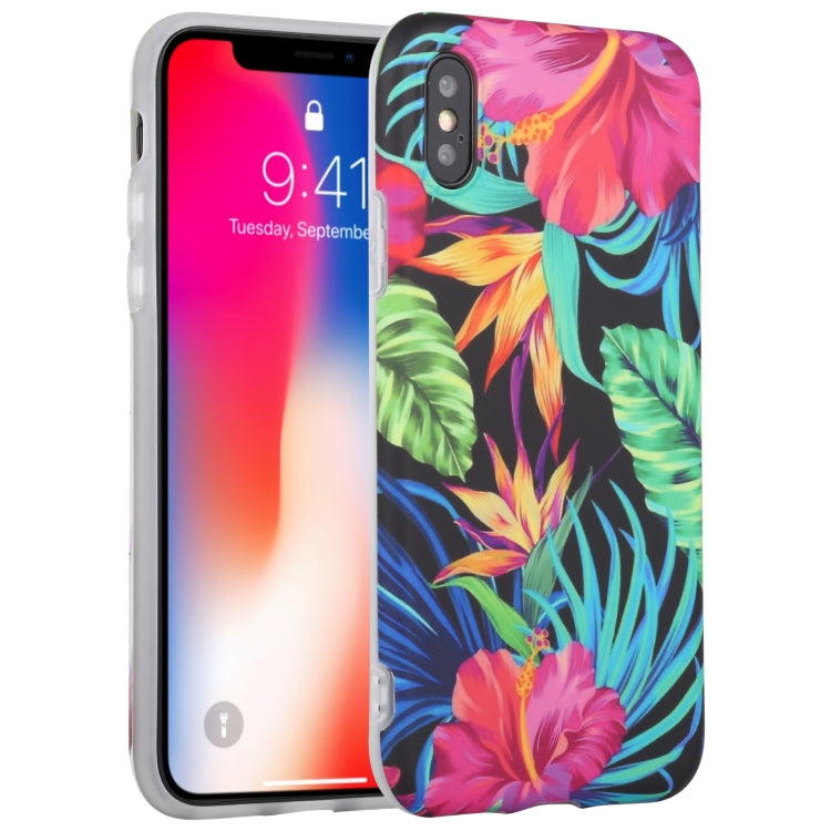 For iPhone X / XS Flowers Pattern IMD Shockproof TPU Protective Case