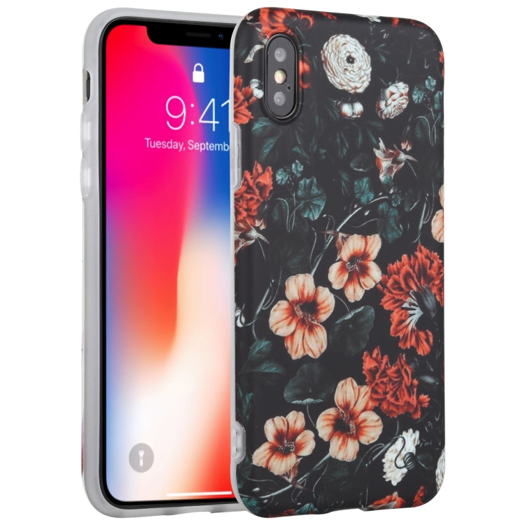 For iPhone X / XS Flowers Pattern IMD Shockproof TPU Protective Case