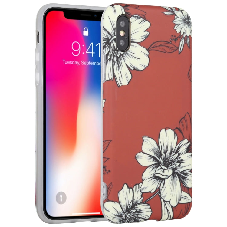 For iPhone X / XS Flowers Pattern IMD Shockproof TPU Protective Case