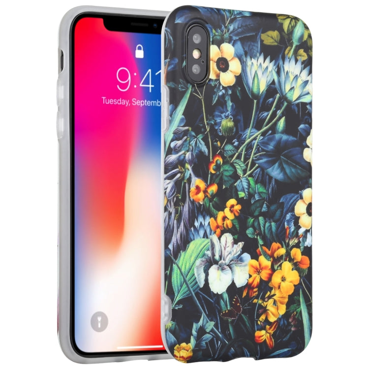 For iPhone X / XS Flowers Pattern IMD Shockproof TPU Protective Case