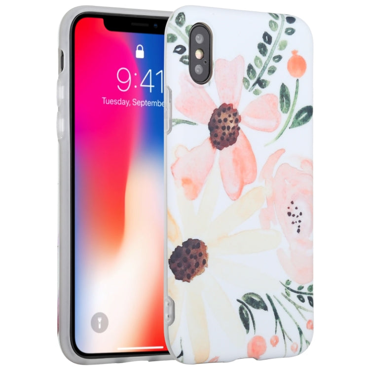 For iPhone X / XS Flowers Pattern IMD Shockproof TPU Protective Case