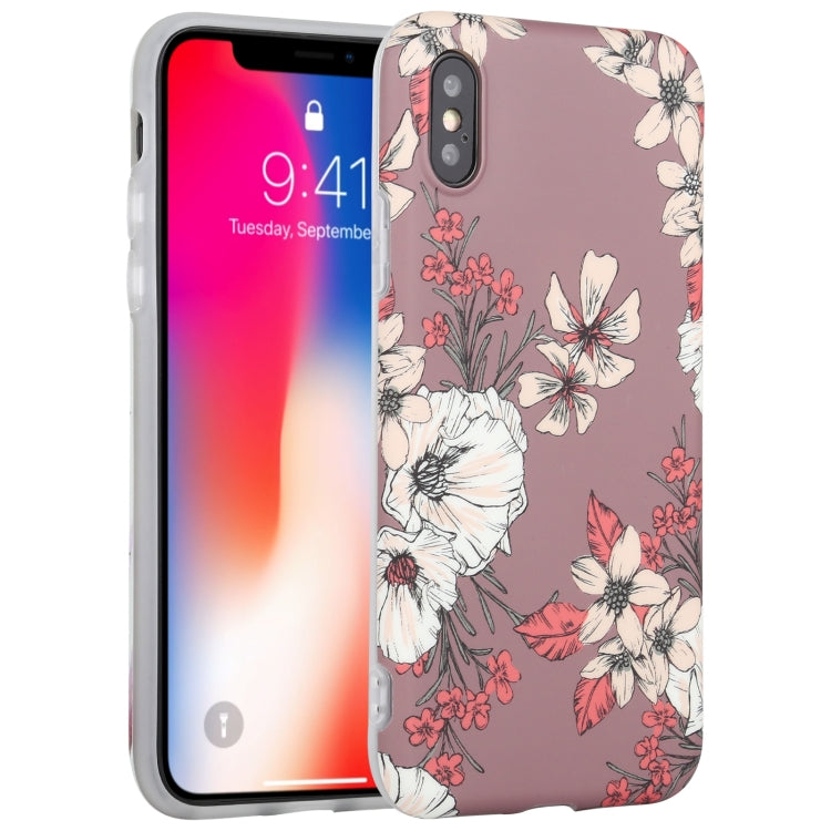 For iPhone X / XS Flowers Pattern IMD Shockproof TPU Protective Case