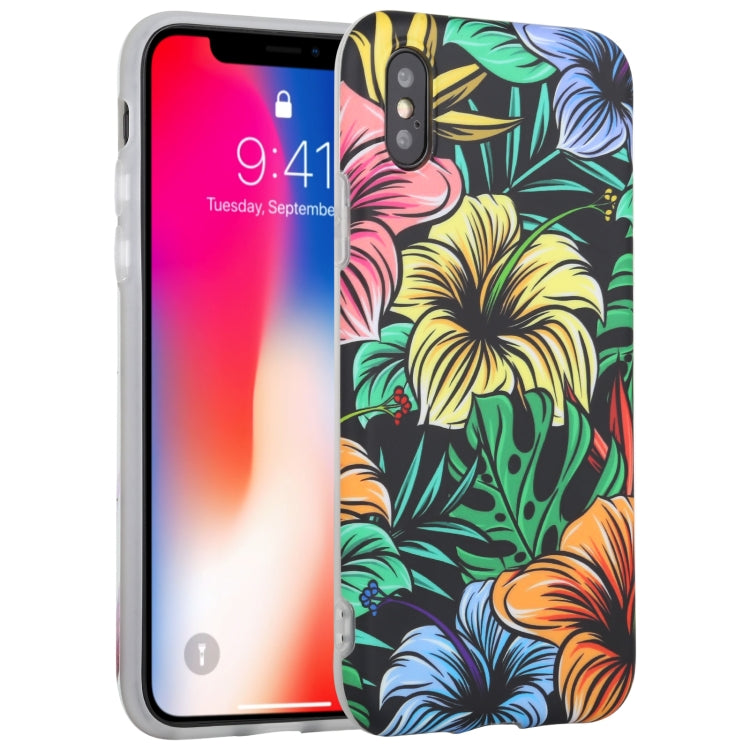 For iPhone X / XS Flowers Pattern IMD Shockproof TPU Protective Case