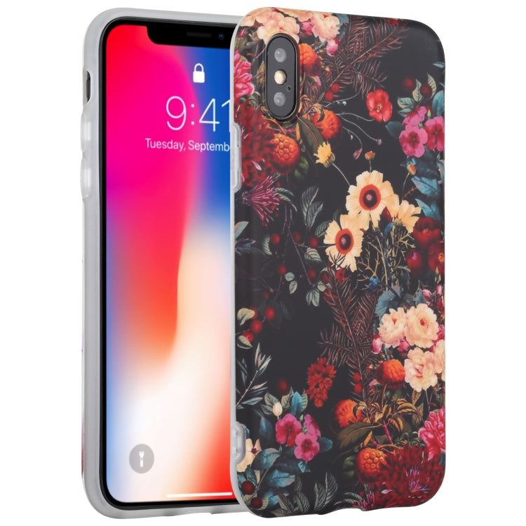 For iPhone X / XS Flowers Pattern IMD Shockproof TPU Protective Case