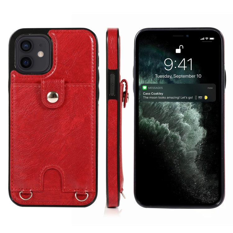 For iPhone 12 mini Shockproof PU Leather + TPU Protective Case with Card Slot & Lanyard
