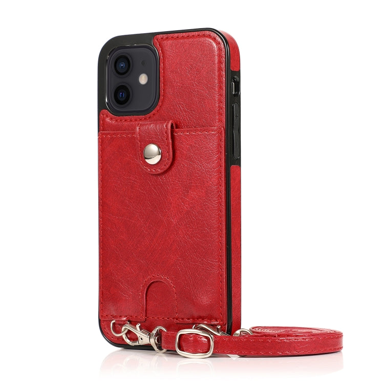 For iPhone 12 mini Shockproof PU Leather + TPU Protective Case with Card Slot & Lanyard