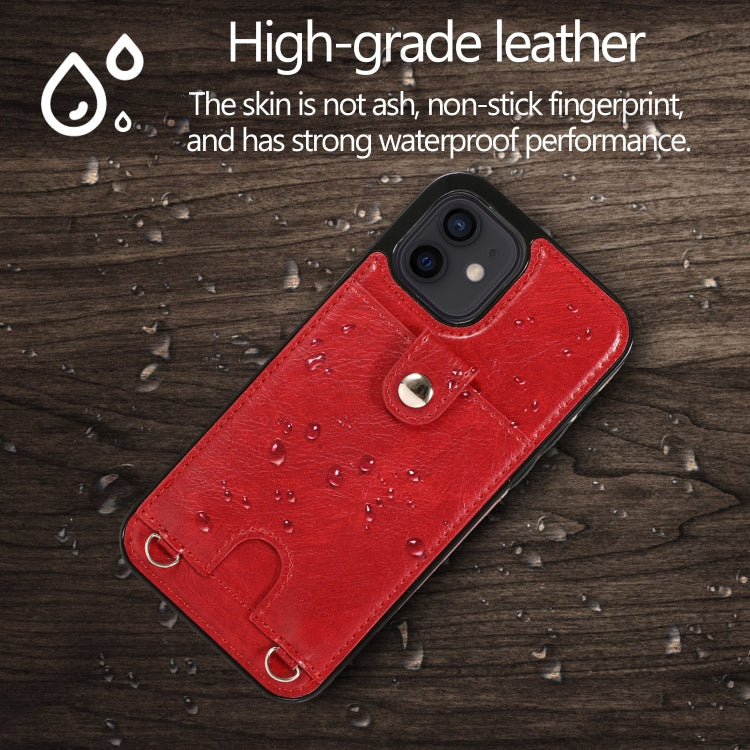 For iPhone 12 mini Shockproof PU Leather + TPU Protective Case with Card Slot & Lanyard